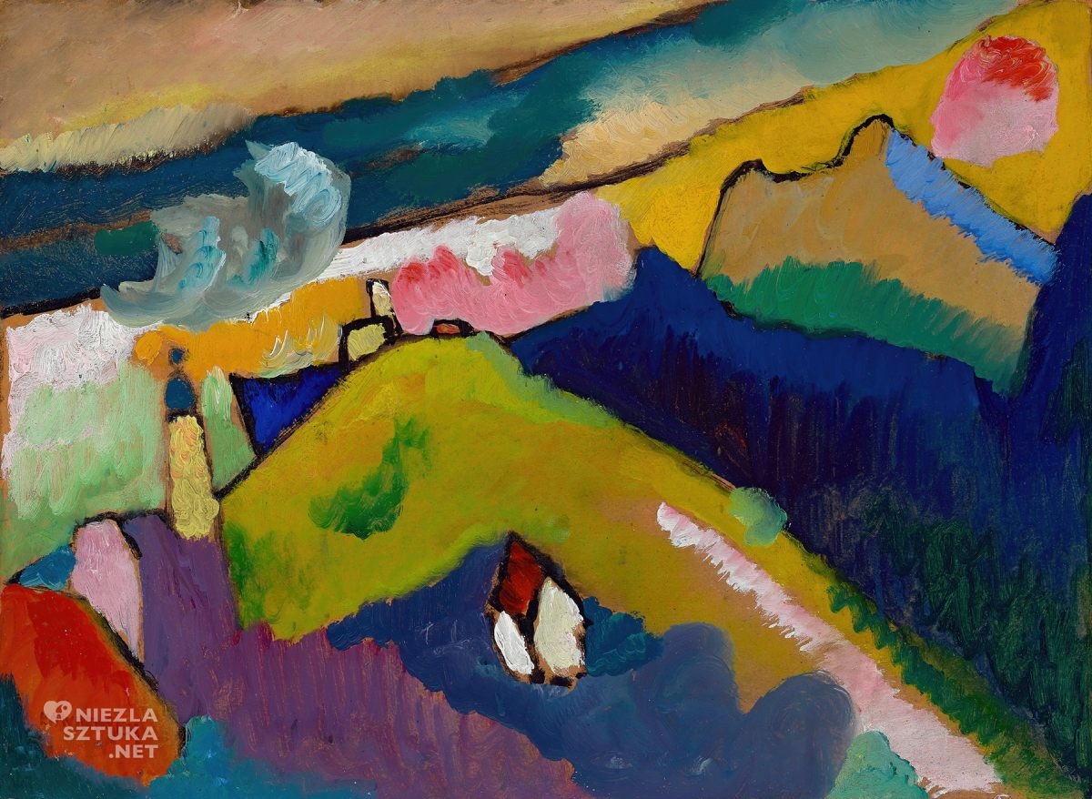 Wassily Kandinsky, Murnau – krajobraz górski z kościołem, pejzaż, niezła sztuka