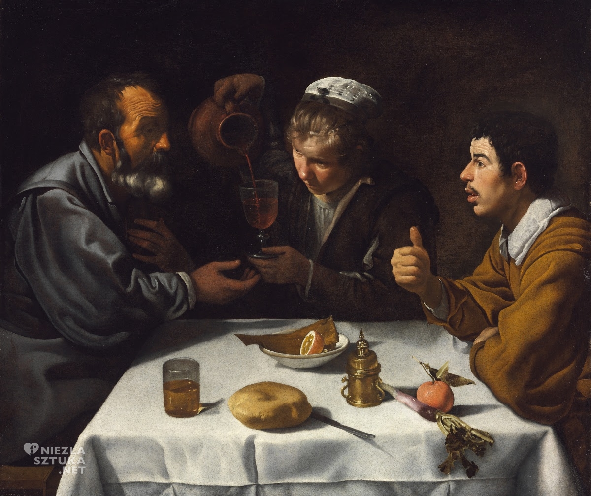 Diego Velázquez, Scena w tawernie z dwoma mężczyznami i dziewczyną, sztuka hiszpańska, niezła sztuka
