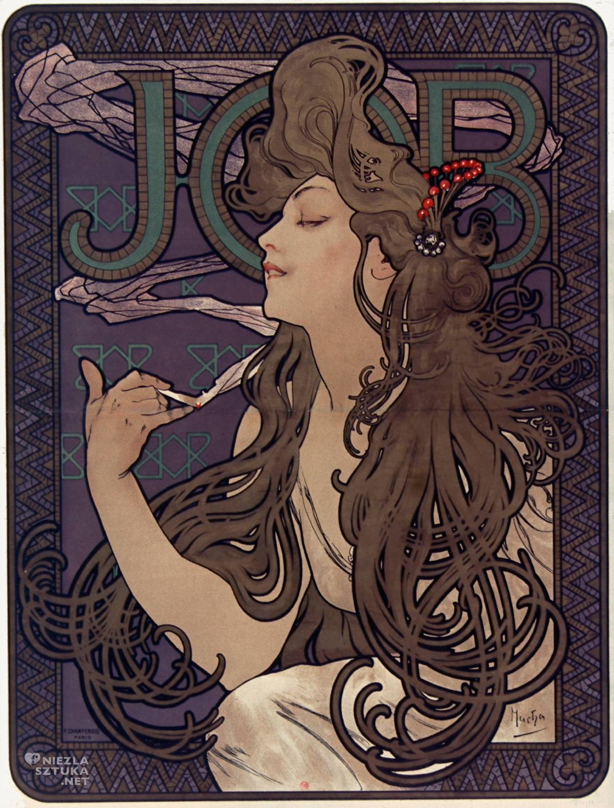 Alfons Mucha, Reklama papierosów Job, Art Nouveau, secesja, sztuka secesyjna, sztuka czeska, niezła sztuka