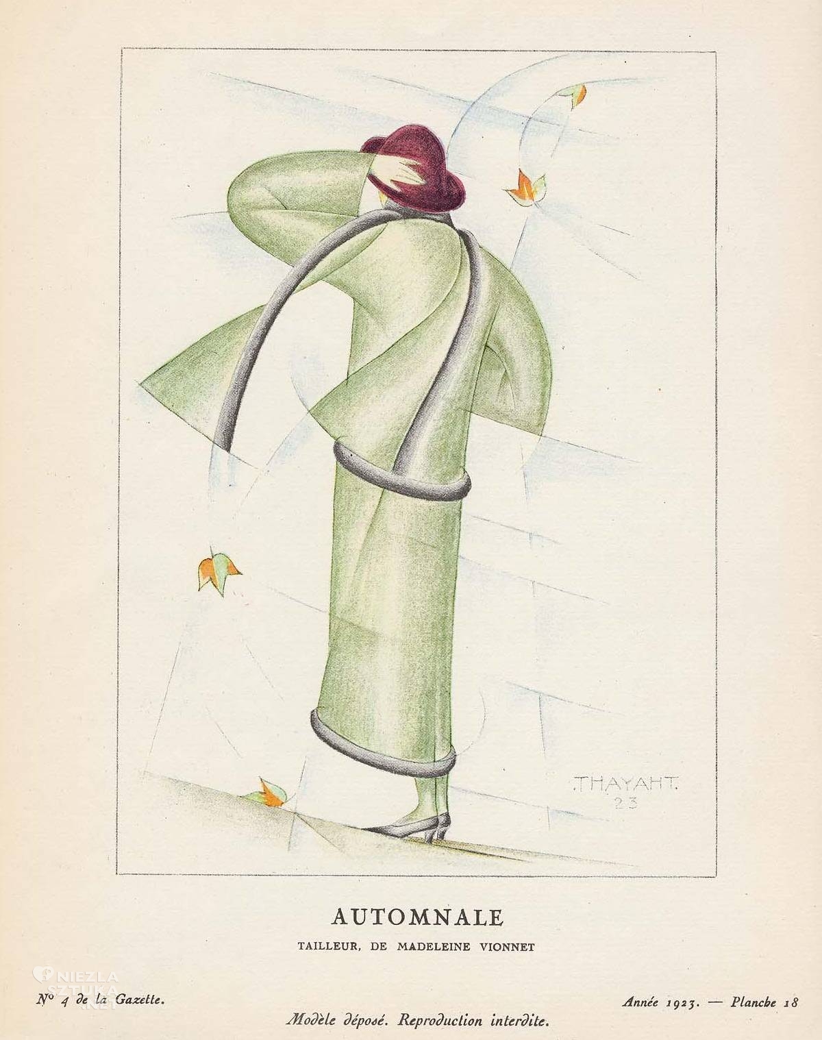 Thayaht (Ernesto Michahelle), Jesień – Kostium, autorstwa Madeleine Vionnet, Gazette du Bon Ton, dom mody Vionnet, Madeleine Vionnet, moda, design, moda francuska, niezła sztuka