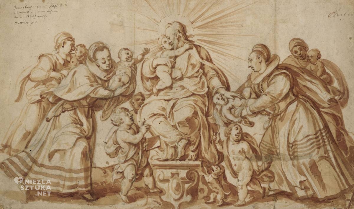 Anton Möller, Chrystus wśród dzieci (Alegoria Caritas), szkic, rysunek, ilustracja, sztuka religijna, niezła sztuka