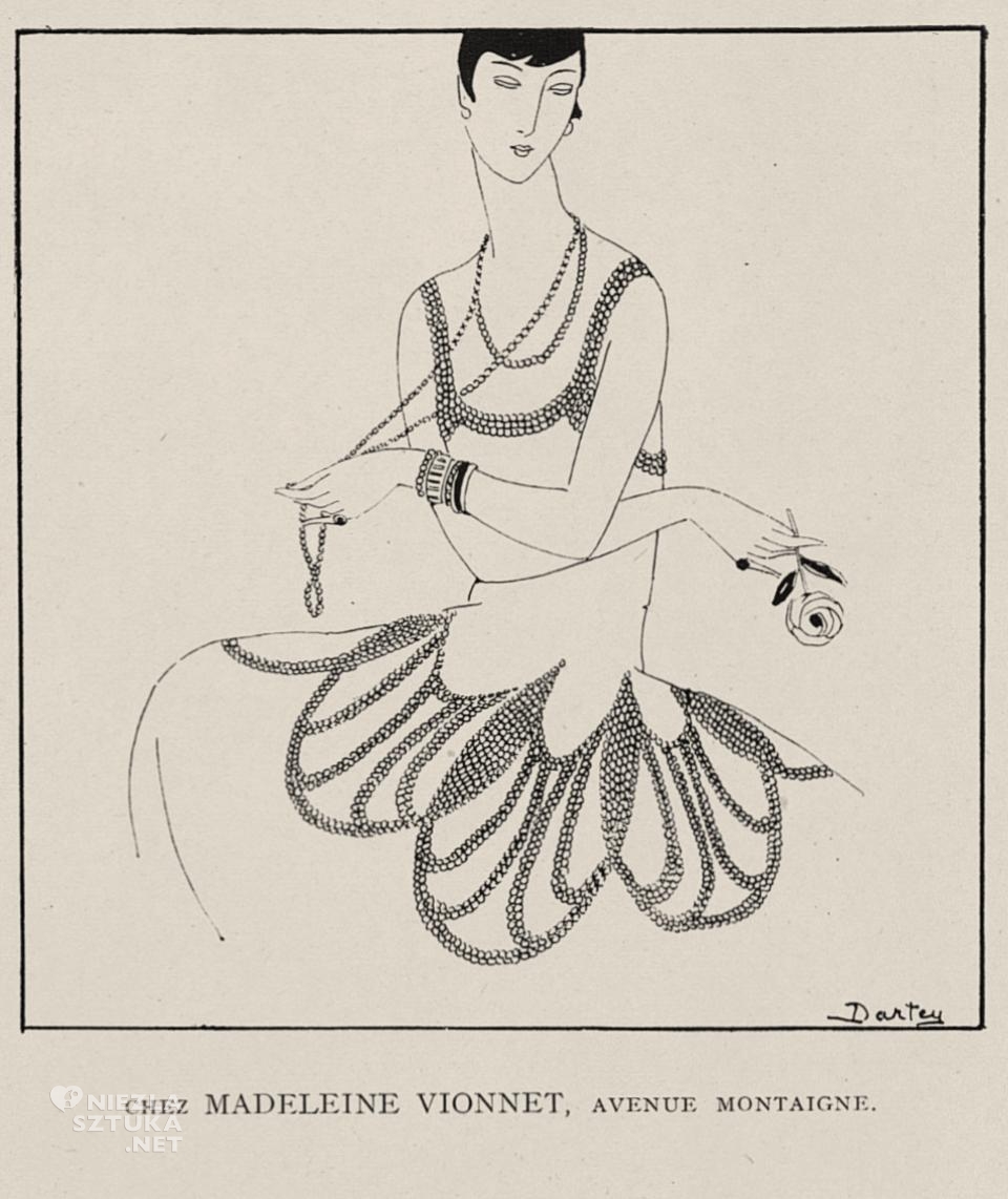 Dartey (Annette Osterlind), U Madeleine Vionnet, aleja Montaigne, karta z Henry Lapauze, Renesans francuskiej sztuki i przemysłu luksusowego, dom mody Vionnet, Madeleine Vionnet, moda, design, moda francuska, niezła sztuka