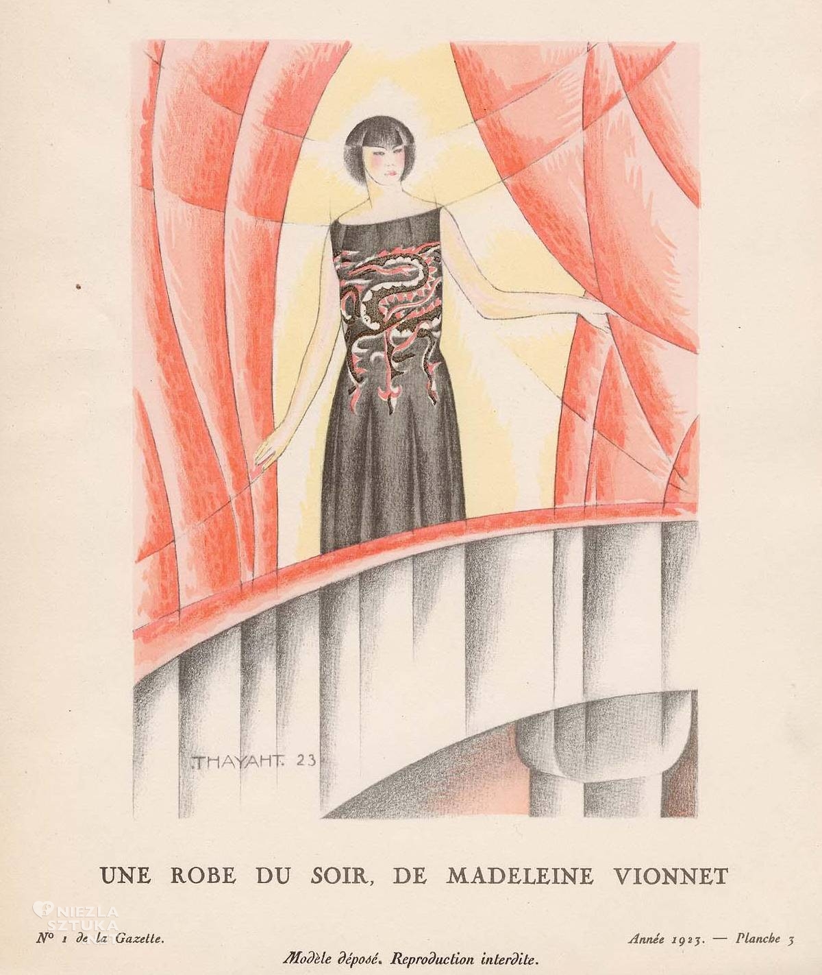 Thayaht (Ernesto Michahelle), Suknia wieczorowa, autorstwa Madeleine Vionnet, Gazette du Bon Ton, dom mody Vionnet, Madeleine Vionnet, moda, design, moda francuska, niezła sztuka