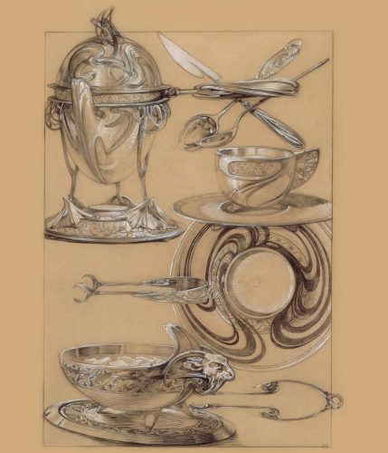 Alfons Mucha, projekty naczyń, karta z Documents Decoratifs, szkic, sztuka czeska, secesja, niezla sztuka