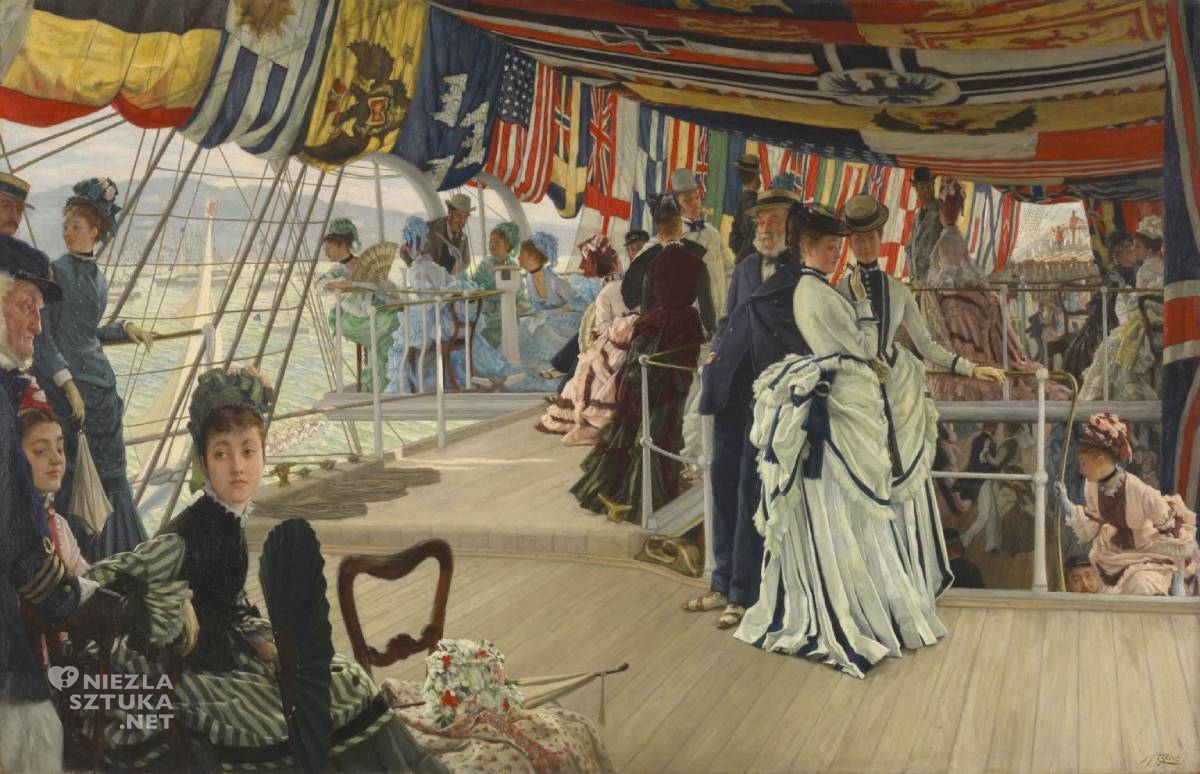 James Tissot, Bal na statku, Turniura, Moda damska, Niezła Sztuka
