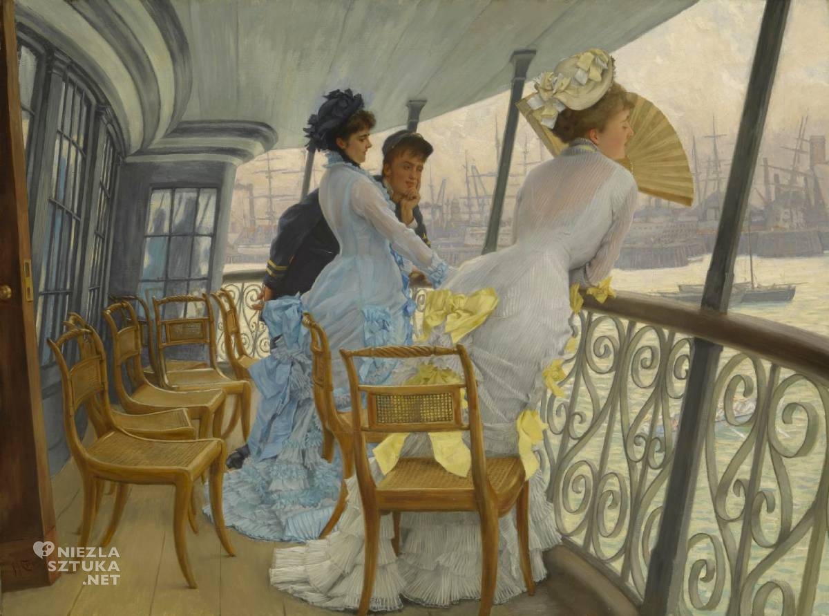 James Tissot, Oficer i damy na statku HMS Calcutta, Turniura, Moda damska, Niezła Sztuka