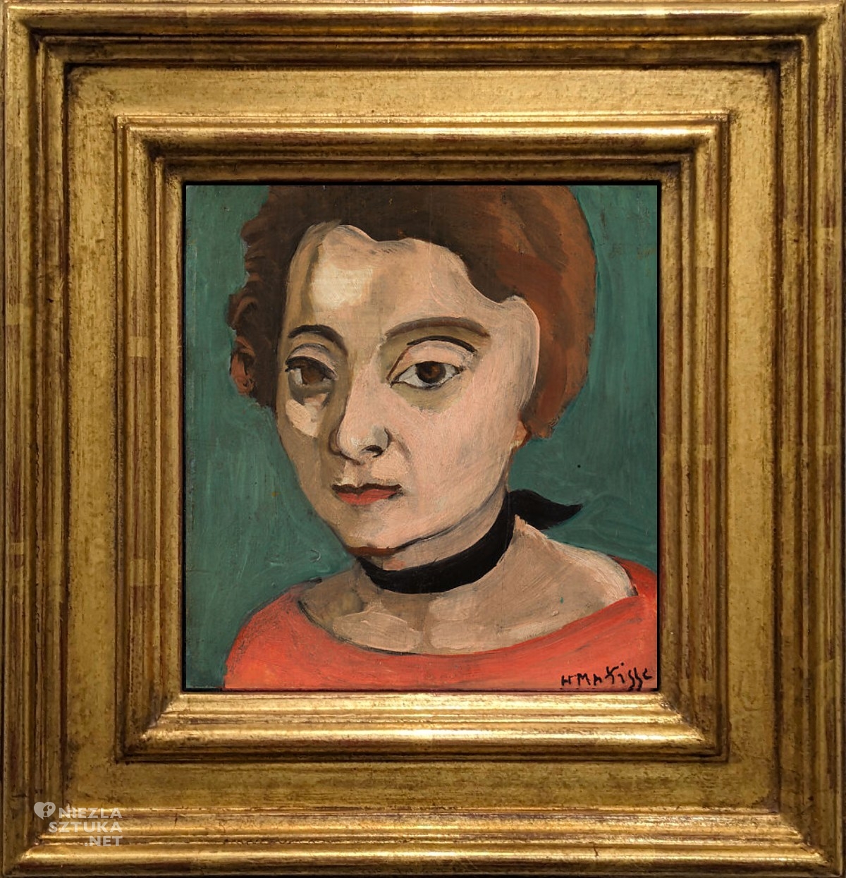 Henri Matisse, Marguerite z czarną aksamitną wstążką, córka artysty, portret córki, portret kobiety, sztuka francuska, niezła sztuka
