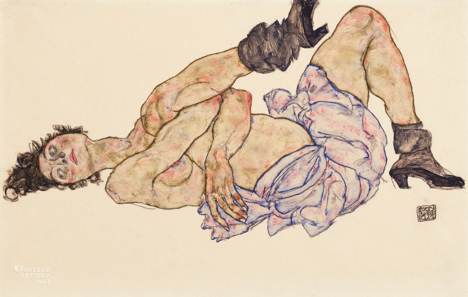 Egon Schiele, Leżąca naga kobieta, sztuka austriacka, secesja, niezła sztuka