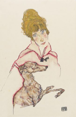 Egon Schiele, Edith Schiele z chartem, sztuka austriacka, secesja, niezła sztuka