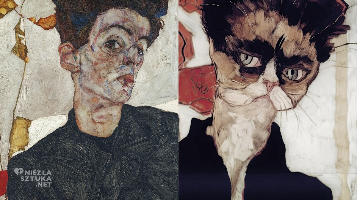 Egon Schiele, Autoportret z chińską garliczką, sztuka austriacka, AI, plagiat, niezła sztuka