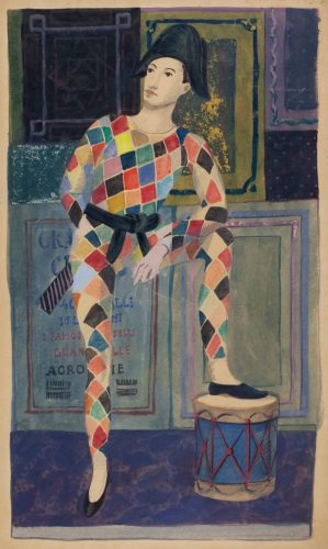 Piero Fornasetti, Arlekin, Arlecchino, tempera, papier, sztuka włoska, niezła sztuka