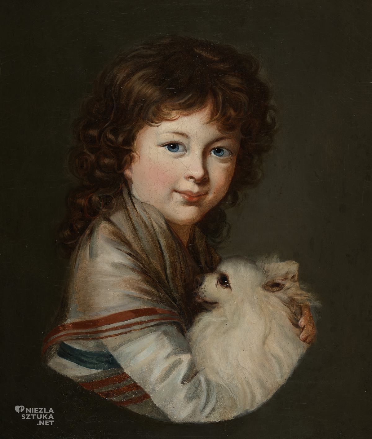 Według Elisabeth Vigee Le Brun, Portret Elżbiety Mnichówny z psem Kiopkiem, kopia, neoklasycyzm, Niezła Sztuka