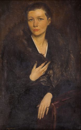 Eliasz Kanarek, Portret damy w futrzanej etoli, portret kobiety, sztuka polska, sztuka amerykańska, niezła sztuka