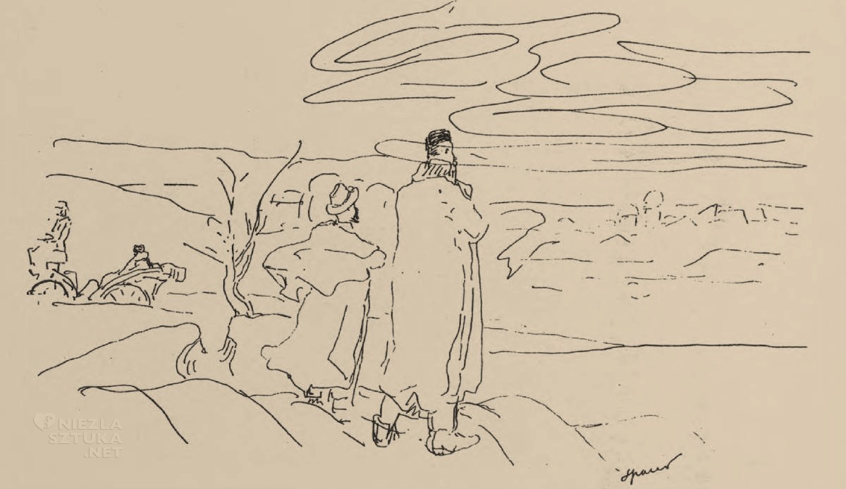 Jacek Malczewski, Spacer – Jacek Malczewski i Karol Lanckoroński, rysunek, szkic, sztuka polska, Niezła Sztuka