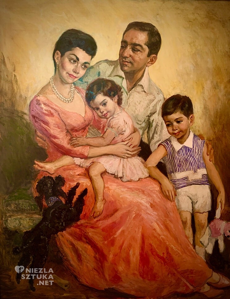 Eliasz Kanarek, Portret rodzinny Marion i Roberta Merrillów z córką Lizanne, synem Davidem i pupilem, portret rodzinny, sztuka polska, sztuka amerykańska, niezła sztuka