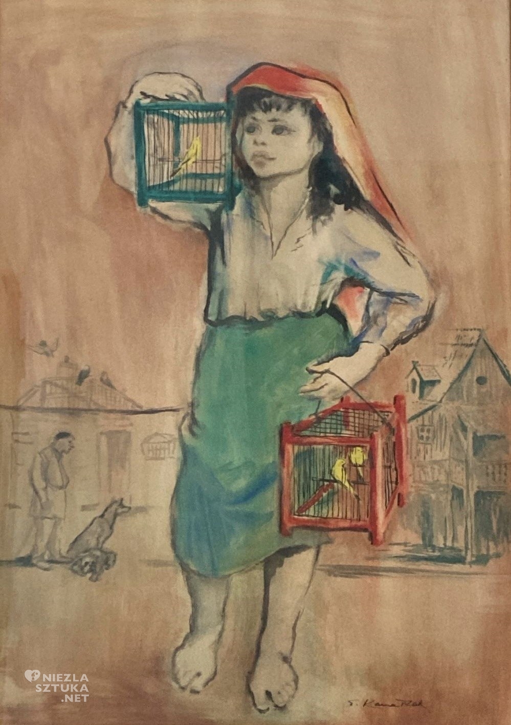 Eliasz Kanarek, Dziewczyna z kanarkami, portret dziewczynki, sztuka polska, sztuka amerykańska, niezła sztuka