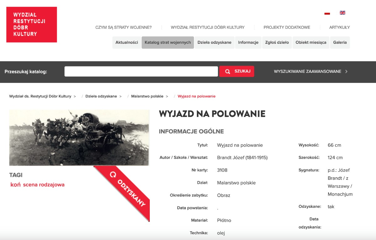 Wyjazd na polowanie, Józef Brandt, dzieło utracone, niezła