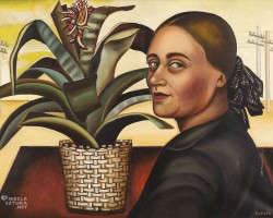 Nadia Léger, Nadieżda Pietrowna, Nadia Grabowska, Wanda Chodasiewicz, ​Autoportret z rośliną, sztuka francuska, kobiety w sztuce, portret kobiecy, niezła sztuka