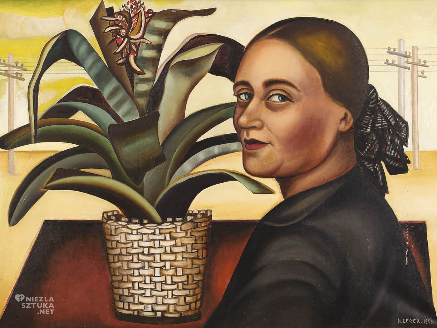 Nadia Léger, Nadieżda Pietrowna, Nadia Grabowska, Wanda Chodasiewicz, Autoportret z rośliną, sztuka francuska, kobiety w sztuce, portret kobiecy, niezła sztuka