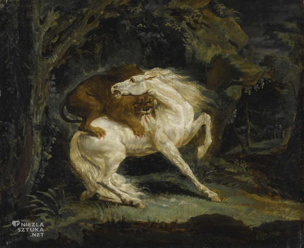 Théodore Géricault, Koń zaatakowany przez lwa, sztuka francuska, niezła sztuka