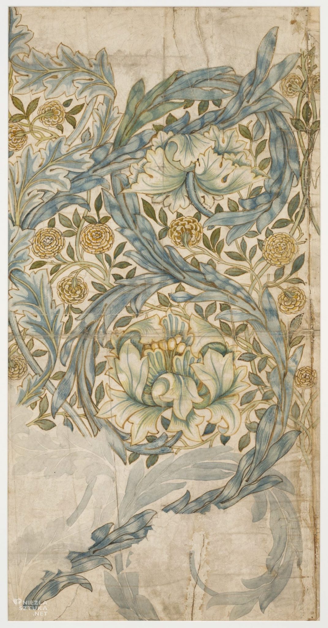 William Morris, Projekt tkaniny Aksamitka wzniesiona, African Marigold, Arts and crafts, sztuka angielska, sztuka brytyjska, niezła sztuka