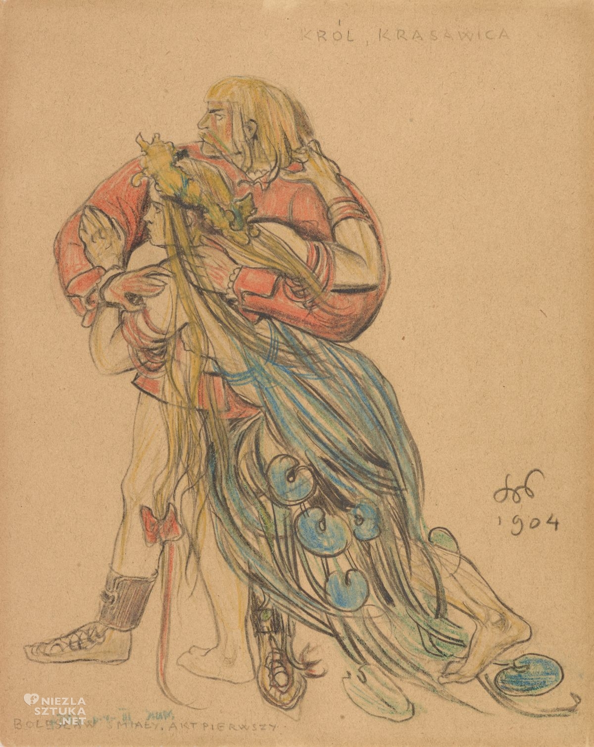 Stanisław Wyspiański, Król, Krasawica, projekt kostiumu do Bolesław Śmiały, kostiumy sceniczne, teatr, rysunek, sztuka polska, niezła sztuka