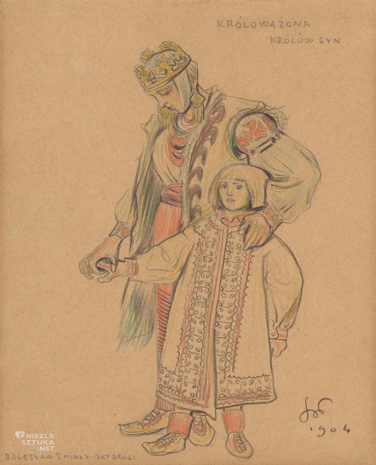 Stanisław Wyspiański, Królowa Żona Królów Syn, projekt kostiumu do Bolesław Śmiały, kostiumy sceniczne, teatr, rysunek, sztuka polska, niezła sztuka