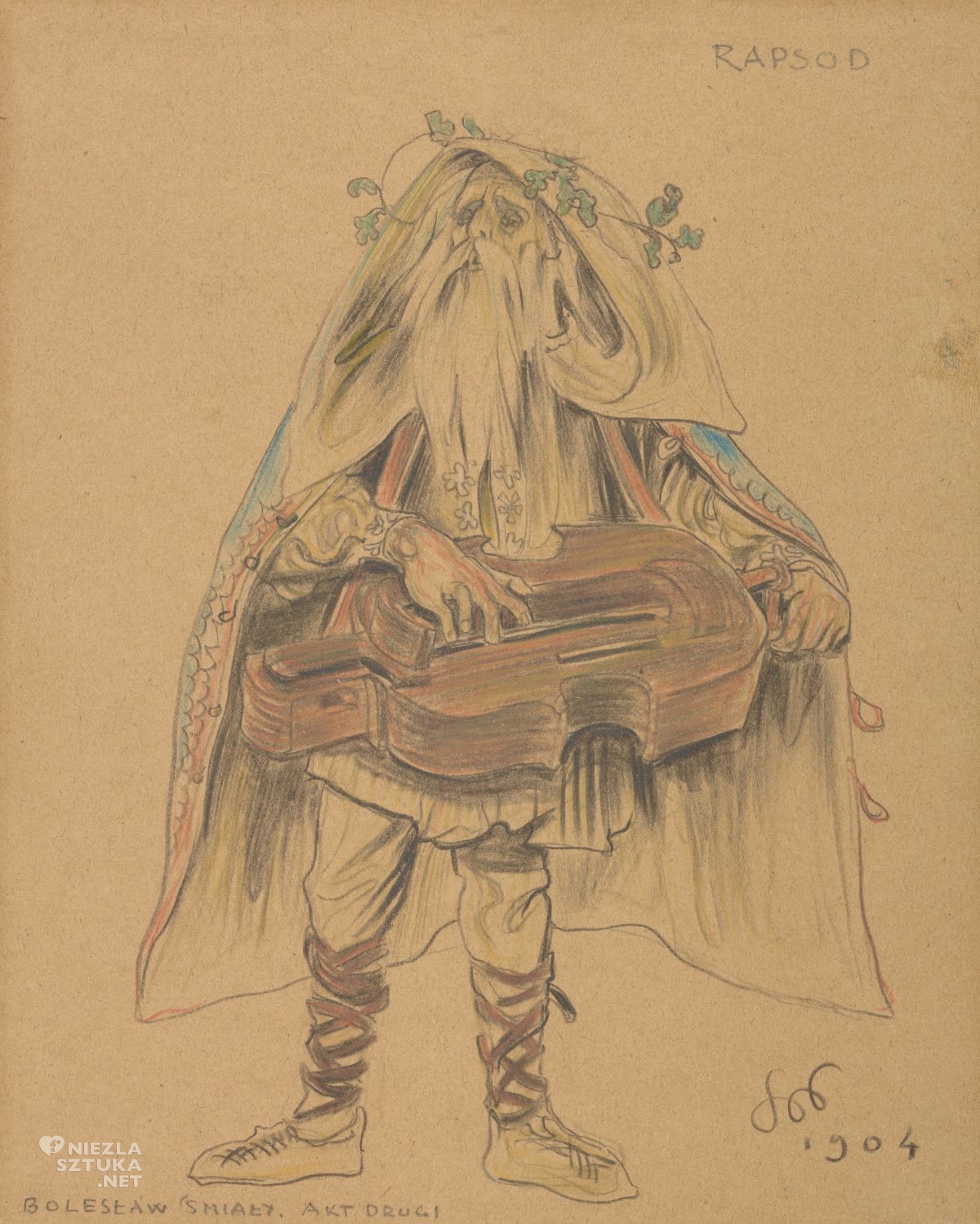Stanisław Wyspiański, Rapsod, projekt kostiumu do Bolesław Śmiały, kostiumy sceniczne, teatr, rysunek, sztuka polska, niezła sztuka