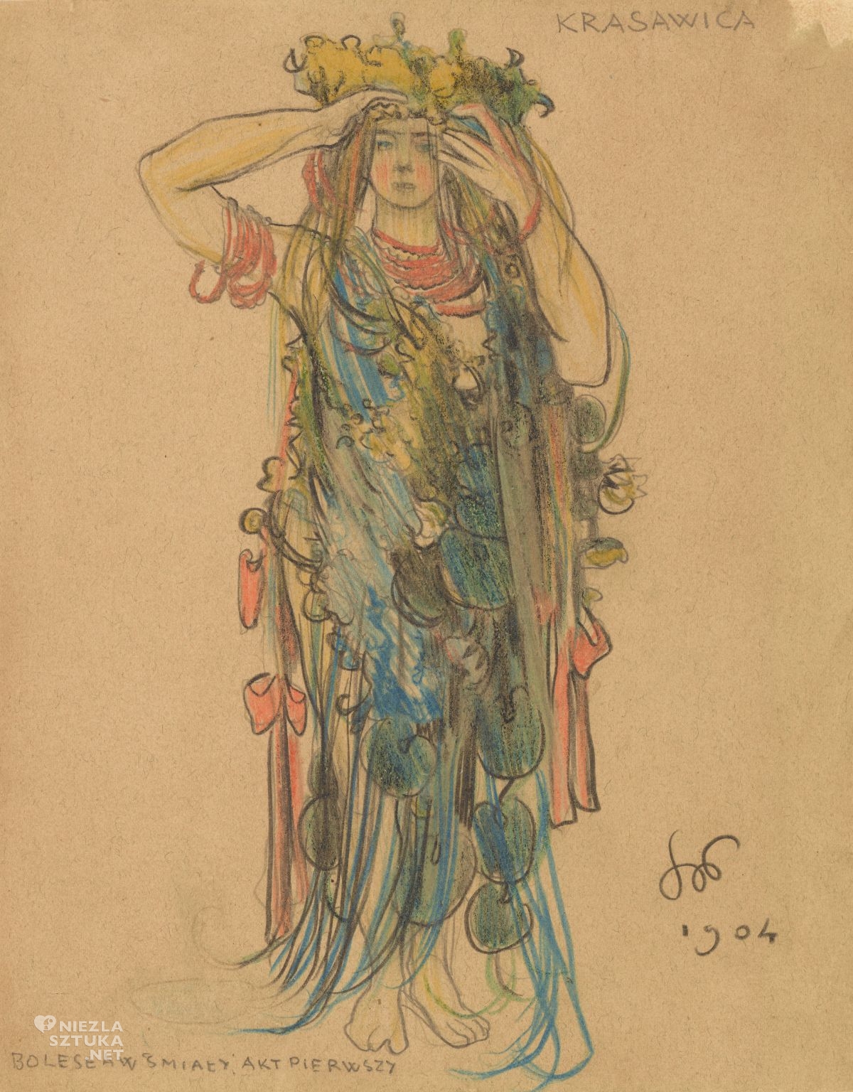 Stanisław Wyspiański, Krasawica, projekt kostiumu do Bolesław Śmiały, kostiumy sceniczne, teatr, rysunek, sztuka polska, niezła sztuka