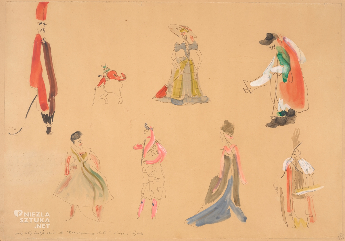 Stanisław Wyspiański, projekty kostiumów do Zaczarowanego koła, zaczarowane koło, Lucjan Rydel, kostiumy sceniczne, teatr, rysunek, sztuka polska, niezła sztuka