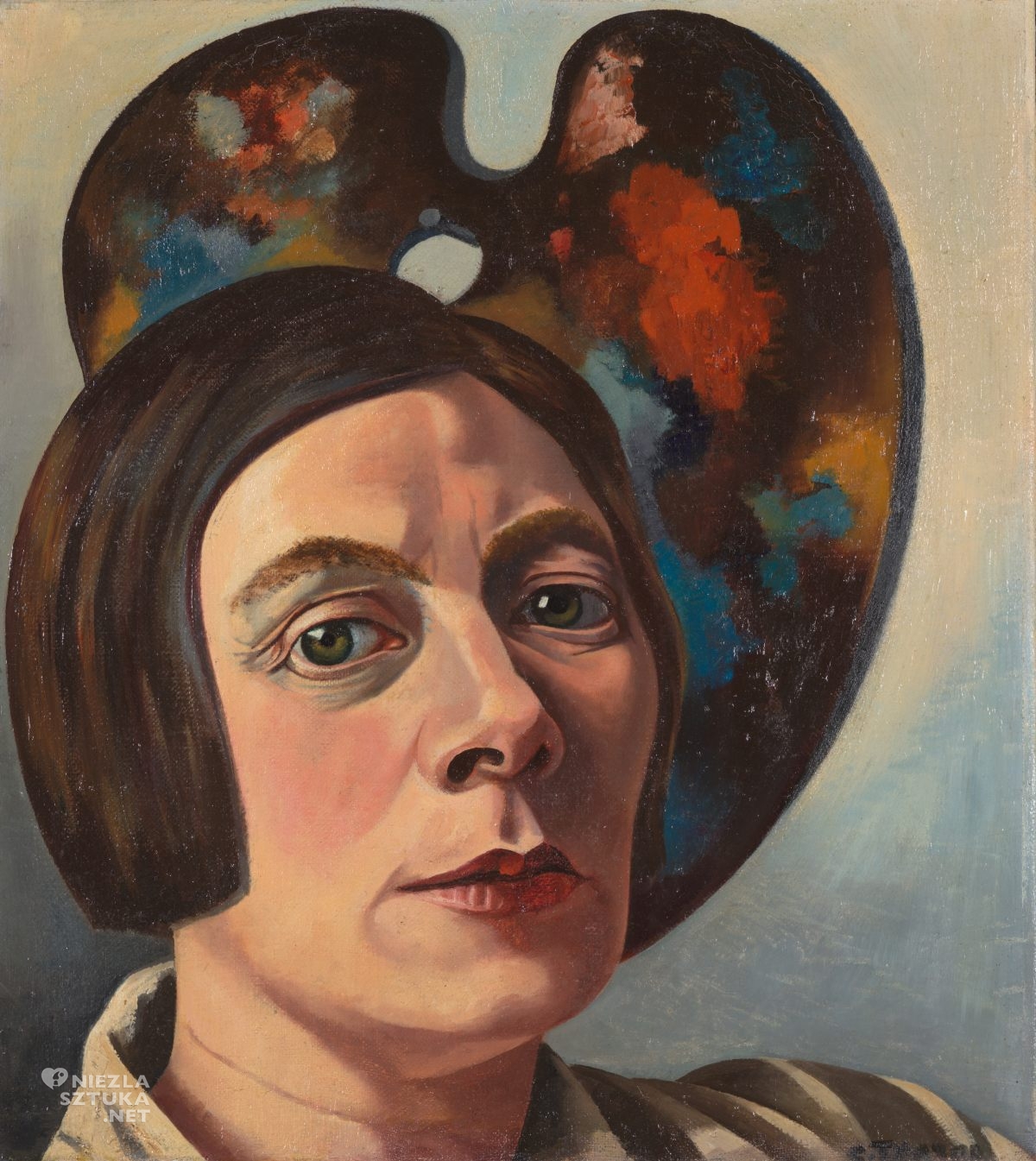 Charley Toorop, Autoportret na tle palety, kobiety w sztuce, sztuka brytyjska, niezła sztuka