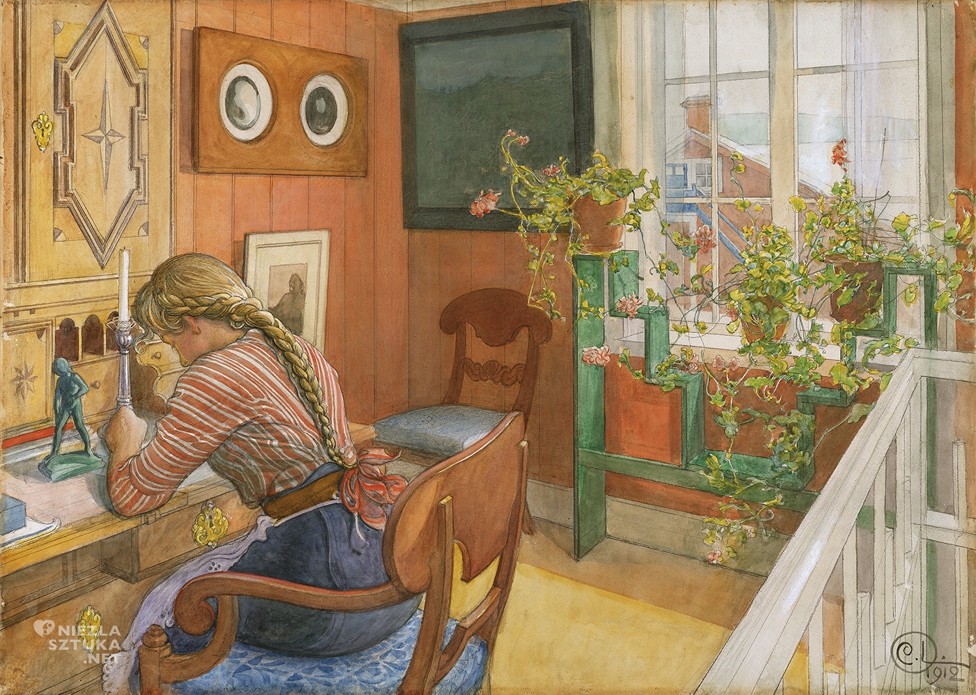 Carl Larsson, Pisanie listów, Lilla Hyttnäs, sztuka szwedzka, sztuka północy, niezła sztuka