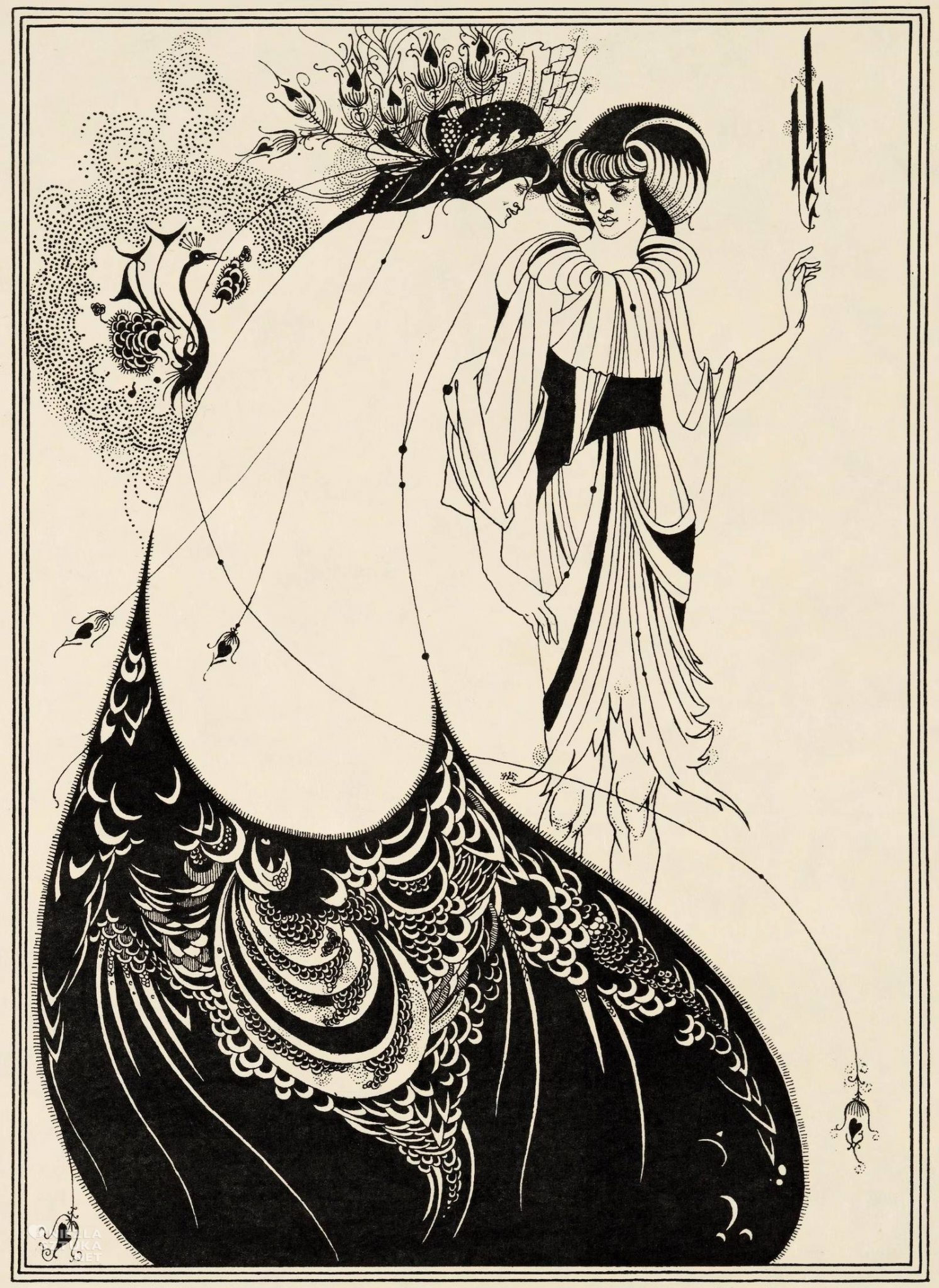 Aubrey Beardsley, The Peacock Skirt, ilustracja do Salome, Oscar Wilde, sztuka brytyjska, sztuka angielska, niezła sztuka
