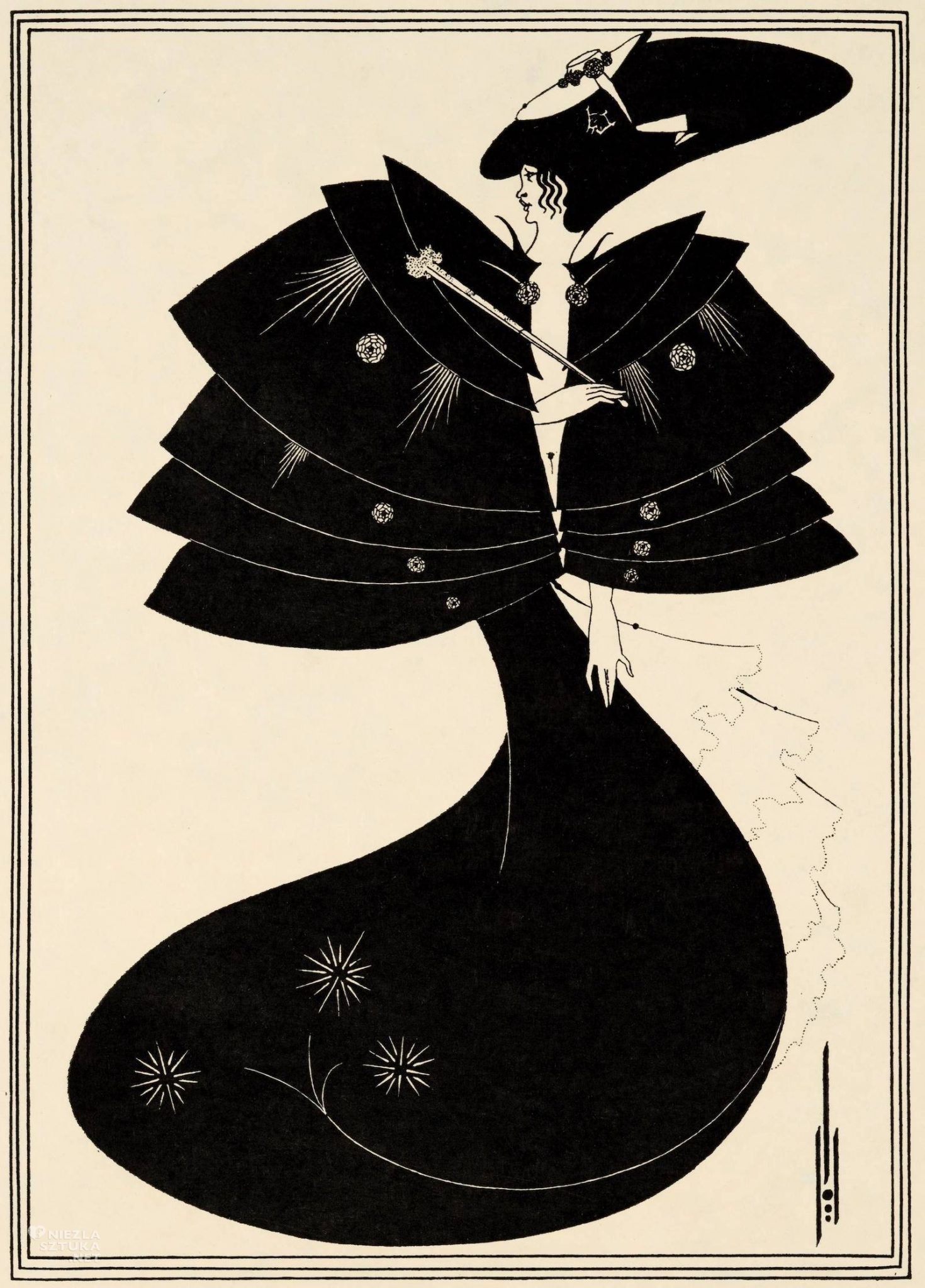 Aubrey Beardsley, The Black Cape, ilustracja do Salome, Oscar Wilde, sztuka brytyjska, sztuka angielska, niezła sztuka