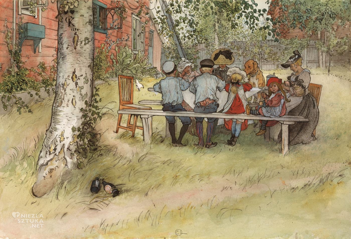 Carl Larsson, Śniadanie pod wielką brzozą, Ett Hem, Lilla Hyttnäs, sztuka szwedzka, sztuka północy, niezła sztuka