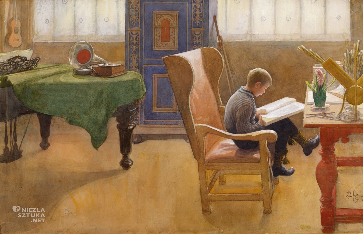Carl Larsson, Esbjörn w kąciku do nauki, Lilla Hyttnäs, sztuka szwedzka, sztuka północy, niezła sztuka