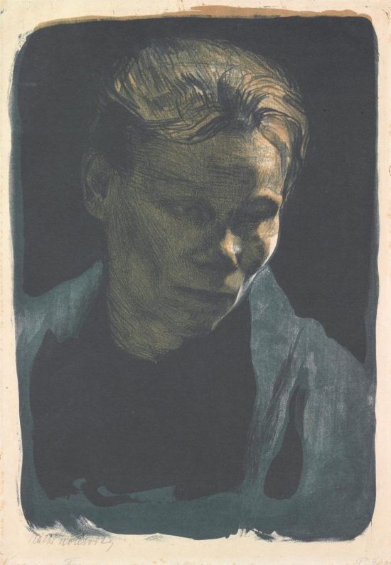 Käthe Kollwitz, Popiersie robotnicy z niebieskim szalem, litografia, kobiety w sztuce, sztuka niemiecka, niezła sztuka
