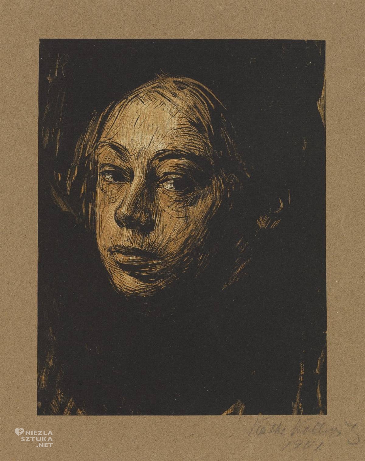 Käthe Kollwitz, Autoportret w lewą stronę, kobiety w sztuce, sztuka niemiecka, niezła sztuka
