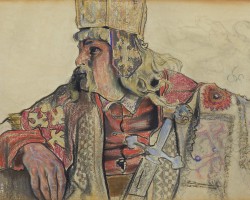 Stanisław Wyspiański, Józef Sosnowski w roli Króla Bolesława w sztuce Bolesław Śmiały, Król Bolesław, projekt kostiumu do Bolesław Śmiały, kostiumy sceniczne, teatr, rysunek, sztuka polska, niezła sztuka