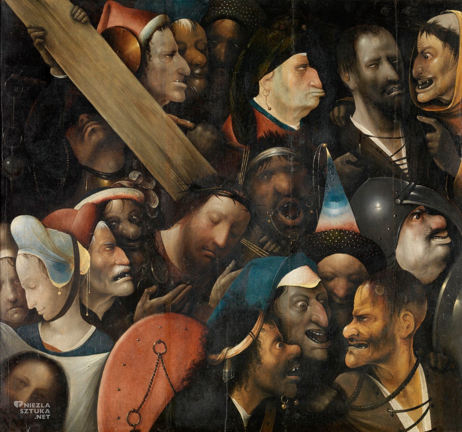 Hieronim Bosch, warsztat Hieronima Boscha, Niesienie krzyża, Chrystus dźwigający krzyż, sztuka niderlandzka, sztuka religijna, motywy religijne, niezła sztuka