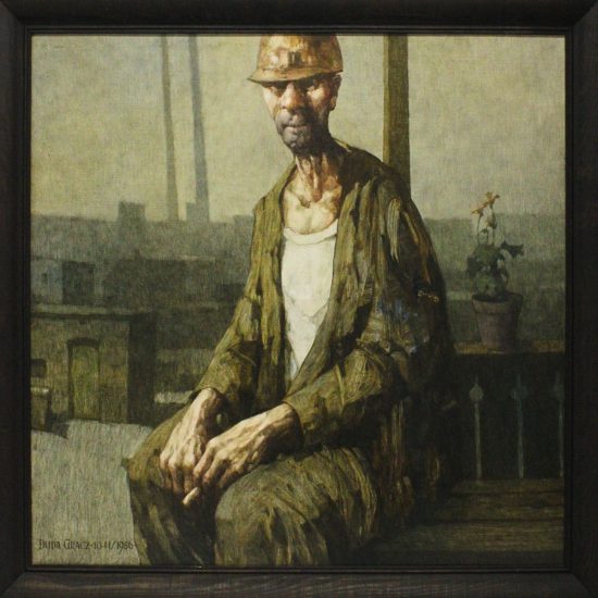 Jerzy Duda Gracz, Górnik – pejzaż śląski z górnikiem, sztuka polska, Muzeum Hutnictwa w Chorzowie, 100 na 100, niezła sztuka