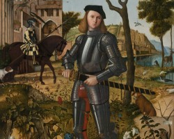 Vittore Carpaccio, Młody rycerz w pejzażu, portret młodego rycerza, sztuka średniowieczna, sztuka włoska, dzieło po konserwacji, konserwacja dzieł sztuki, niezła sztuka