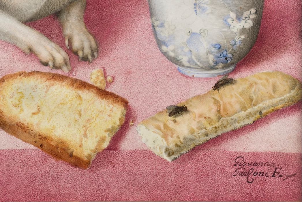 Giovanna Garzoni, Piesek z biszkoptami i chińską filiżanką, malarstwo włoskie, kobiety w sztuce, niezła sztuka