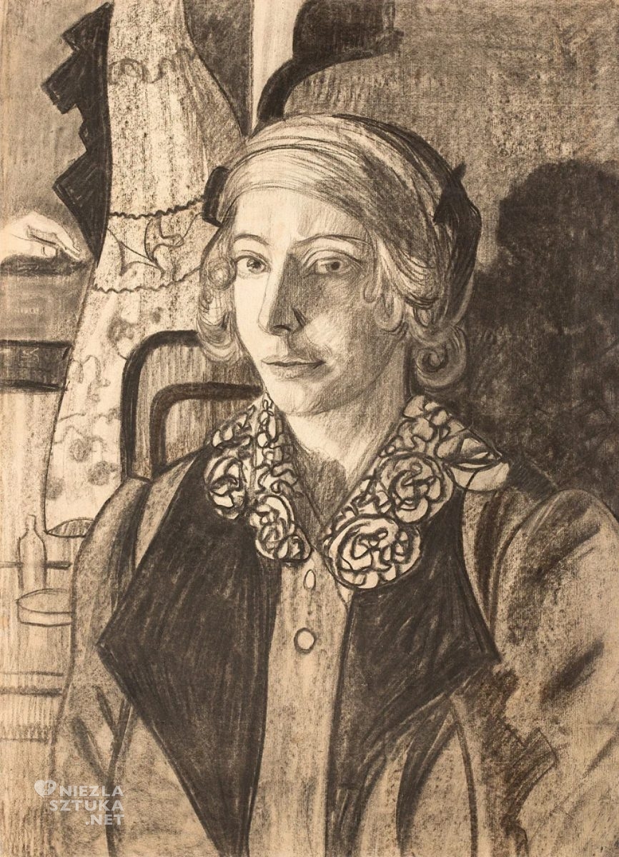 Stanisław Ignacy Witkiewicz (Witkacy), Eugenia Dunin-Borkowska z firanką, rysunek, niezła sztuka
