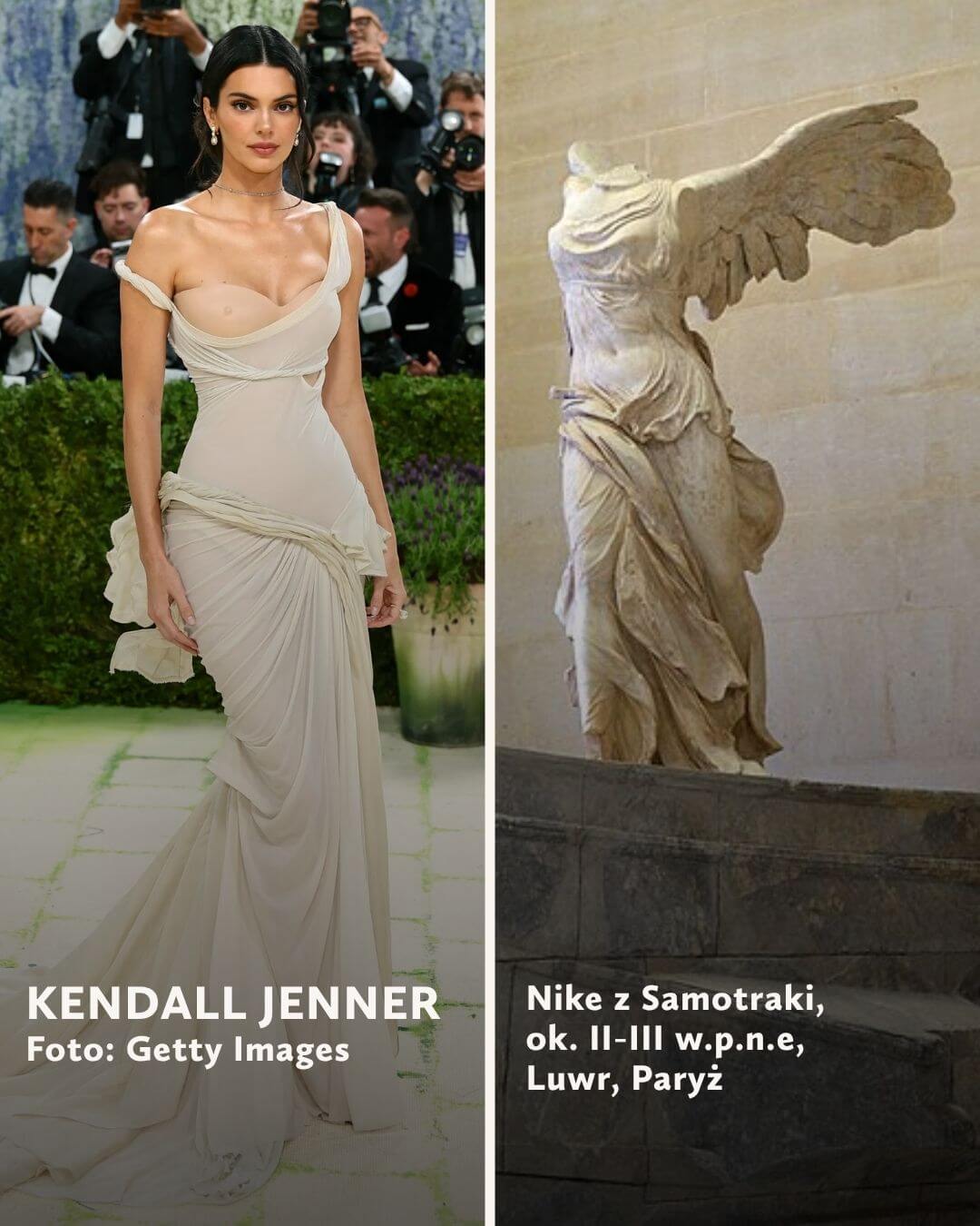 Kendall Jenner, Nike z Samotraki, MET Gala 2026, stroje inspirowane sztuką, niezła sztuka