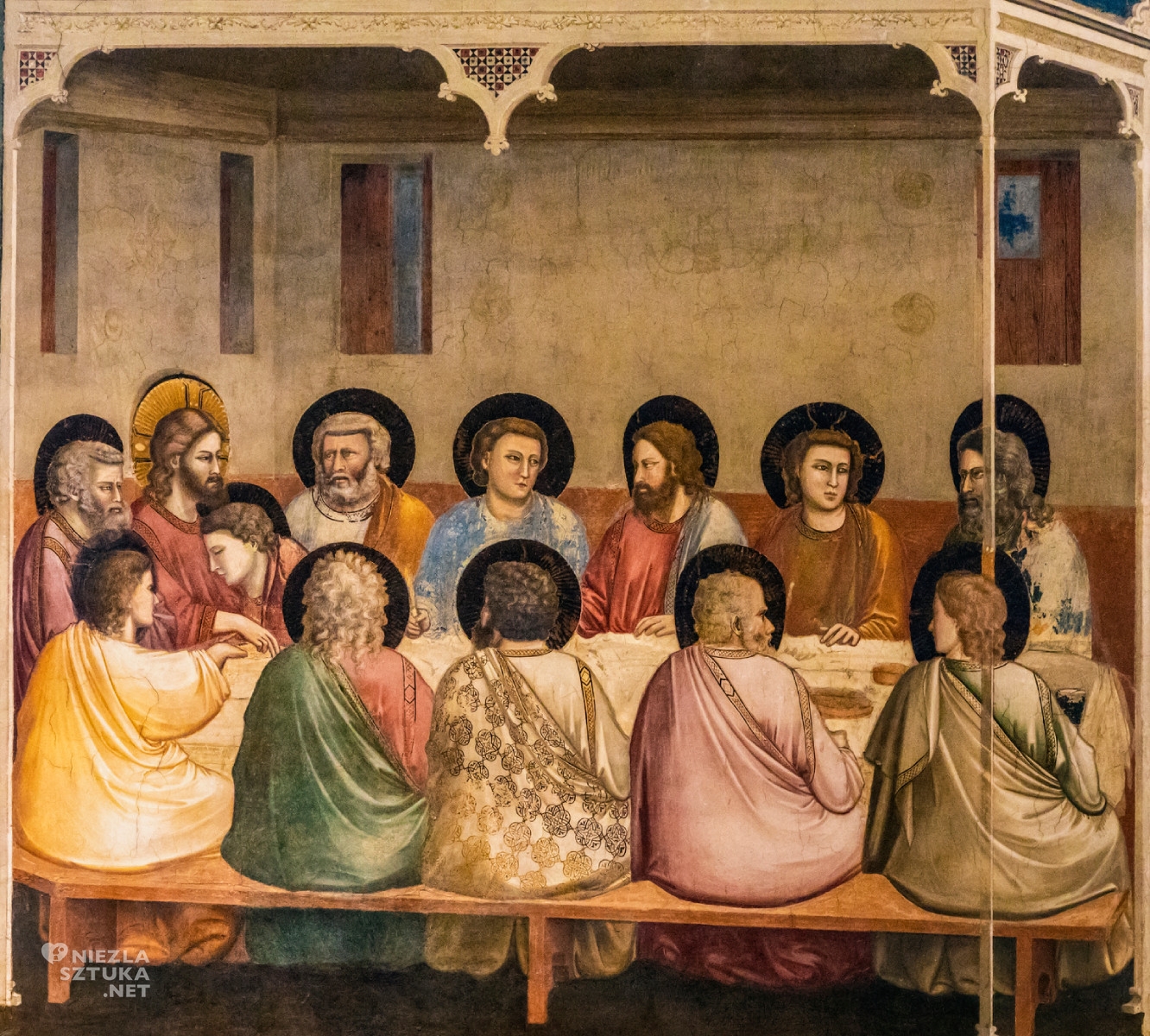 Giotto di Bondone, Ostatnia Wieczerza, fresk z kaplicy Scrovegnich, sztuka religijna, motywy religijne, Biblia w malarstwie, fresk, niezła sztuka