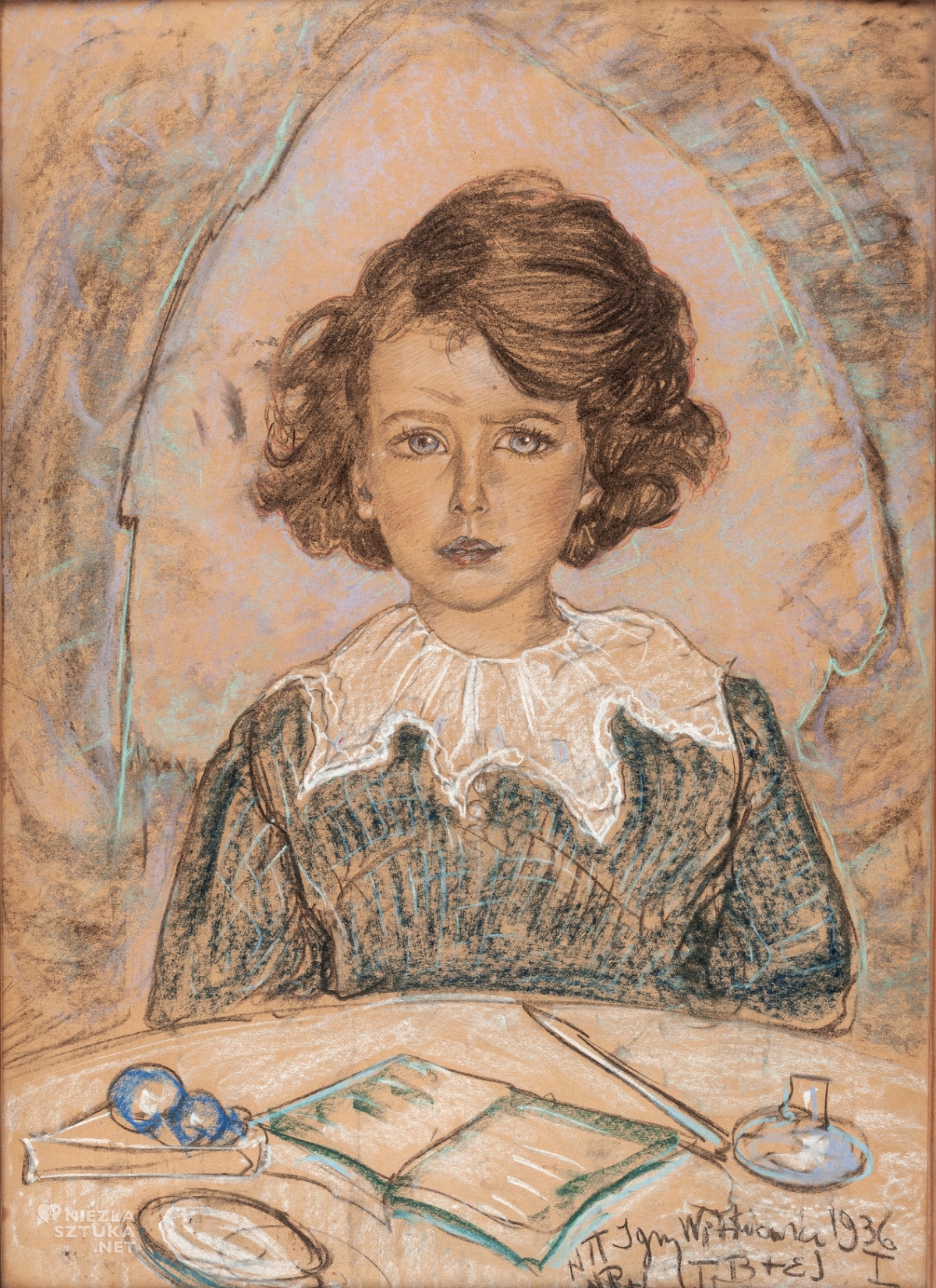 Stanisław Ignacy Witkiewicz (Witkacy), Portret sześcioletniej Bożeny Steinborn, pastel, papier, portret dziecięcy, sztuka polska, portret młodej kobiety, niezła sztuka