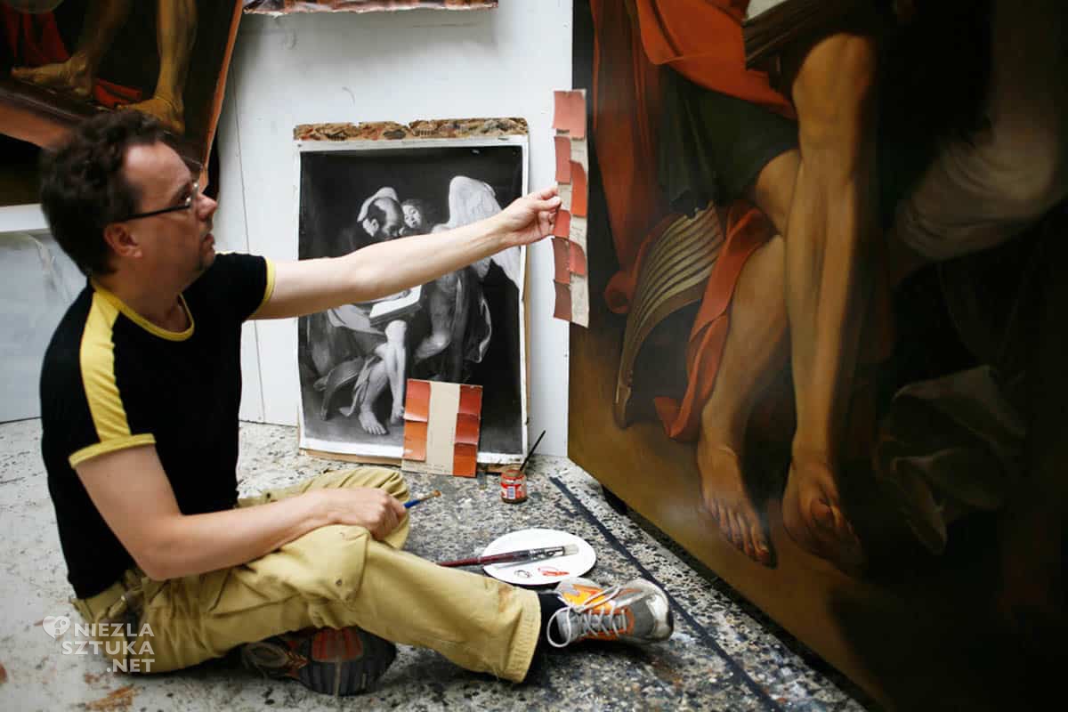 Antero Kahila, rekonstrukcja obrazu, Caravaggio, Michelangelo Merisi, Mateusz Ewangelista, malarstwo religijne, barok, Niezła Sztuka Inspiracja świętego Mateusza, malarstwo religijne, barok, Niezła Sztuka