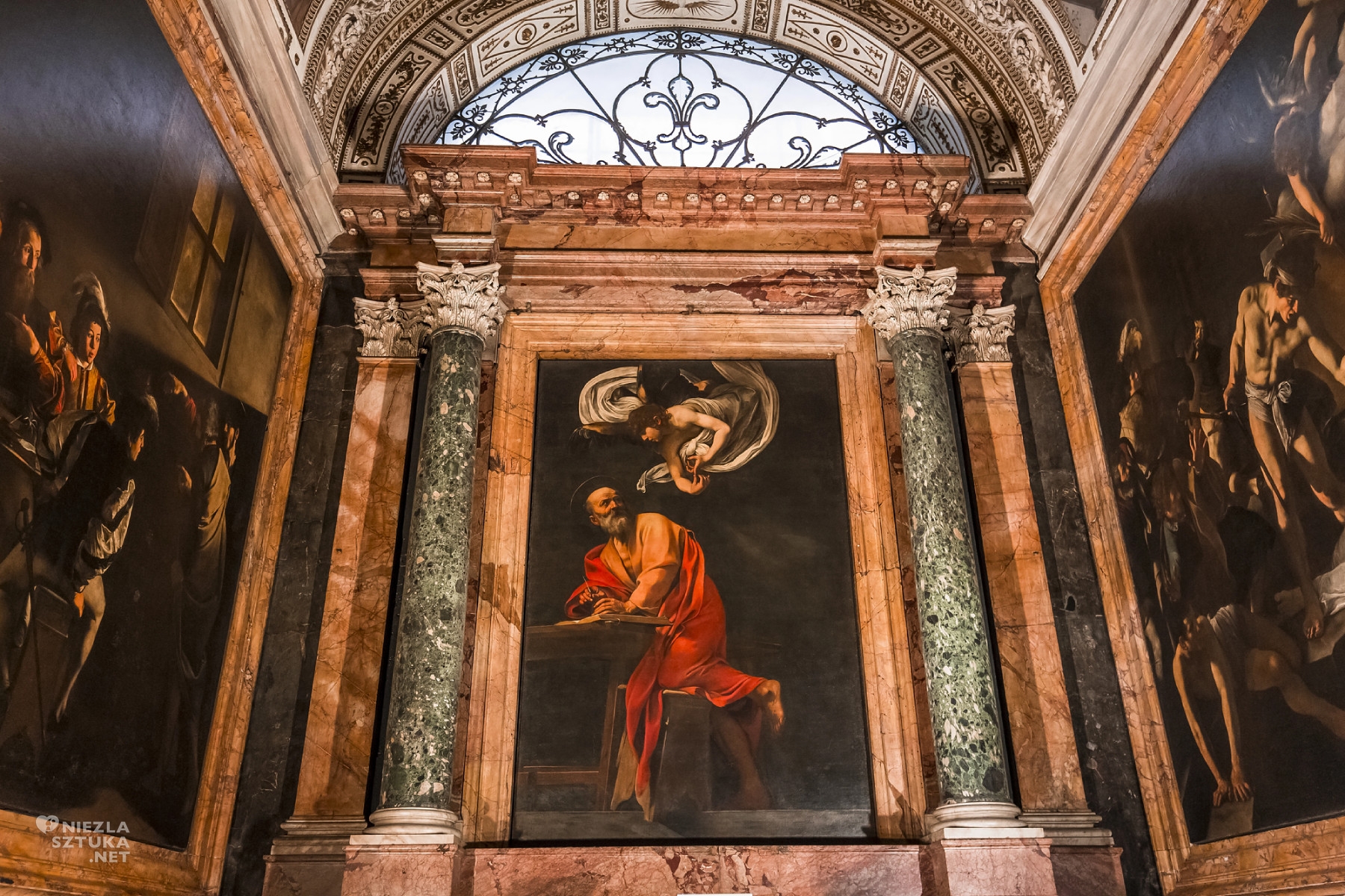 Caravaggio, Michelangelo Merisi, Święty Mateusz i anioł, malarstwo religijne, barok, Niezła Sztuka Inspiracja świętego Mateusza, malarstwo religijne, barok, Niezła Sztuka