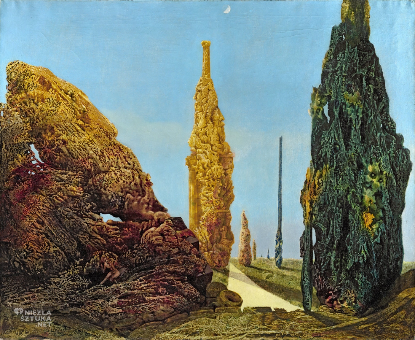 Max Ernst, Drzewa samotne i drzewa małżeńskie, Solitary and Conjugal Trees, surrealizm, pejzaż, niezła sztuka